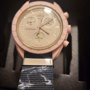 Omega Speedmaster Pink and Blue Watch Custom Strap